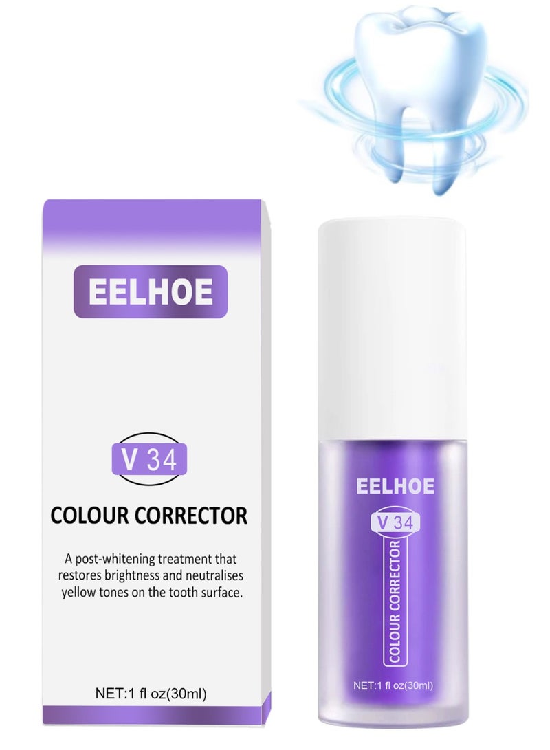 EELHOE V34 Purple Color Corrector - Teeth Whitening and Brightening Booster, Stain Removal, Sensitivity Relief, Cavity Protection - Image 1