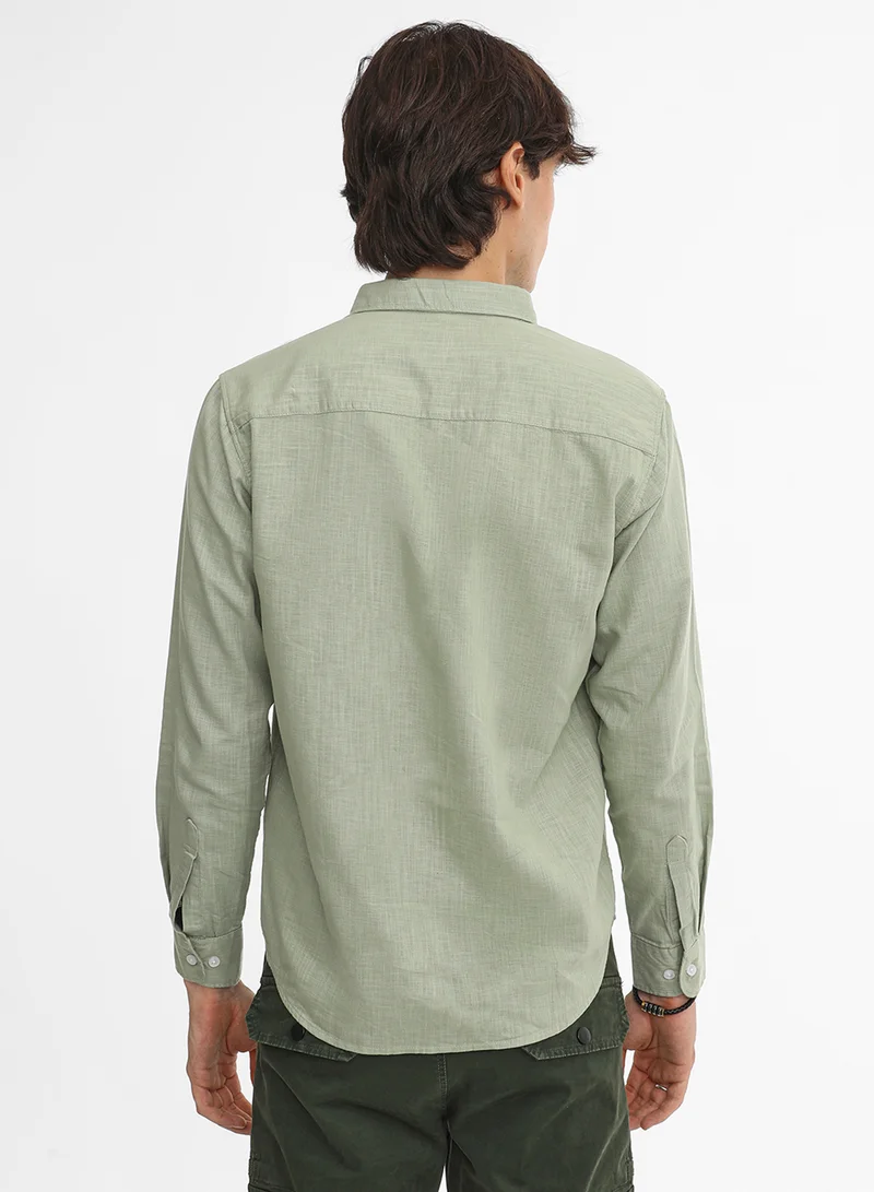 Campus Sutra Men's Olive Green Solid Utility Shirt