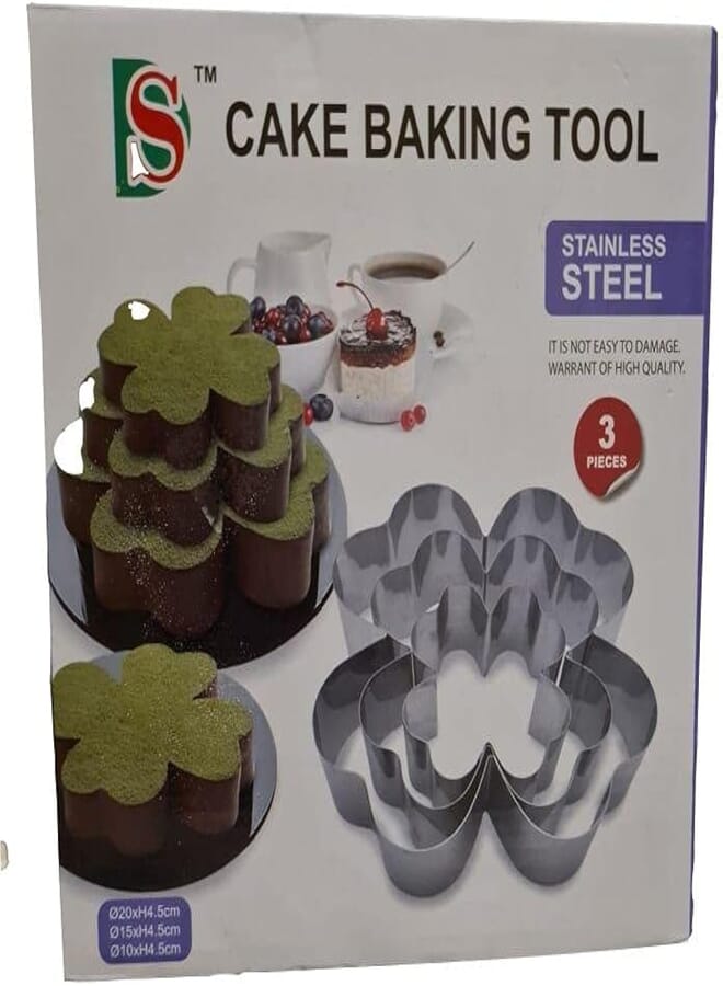 Rose Shape Stainless Steel Cake Mold, 3 Pieces 20,15,10 Cm - Silver