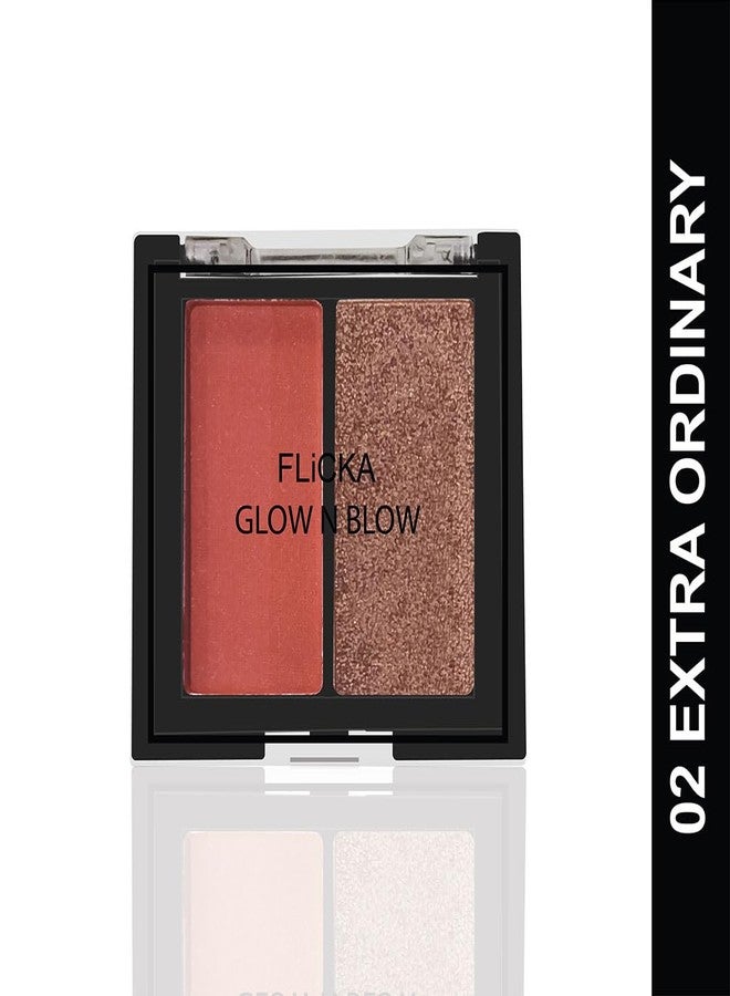 FLiCKA Glow N Blow Blusher And Highlighter Palette For Face Makeup| Long Lasting, Travel Friendly, Highly Pigmented Flawless Look | 02 Extra Ordinary - Image 2