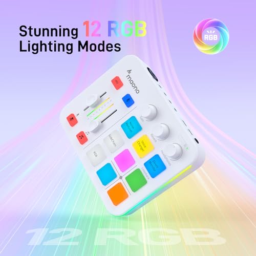Maono ماونو ميكسر صوت الألعاب، واجهة صوت مع مضخم احترافي، RGB، بلوتوث، طاقة فانتوم 48 فولت للبث المباشر، البودكاست، إنشاء المحتوى، الألعاب ماونوكاستر G1 نيو (أبيض) - Image 5