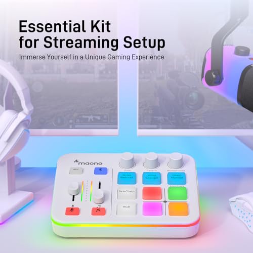 Maono ماونو ميكسر صوت الألعاب، واجهة صوت مع مضخم احترافي، RGB، بلوتوث، طاقة فانتوم 48 فولت للبث المباشر، البودكاست، إنشاء المحتوى، الألعاب ماونوكاستر G1 نيو (أبيض) - Image 2