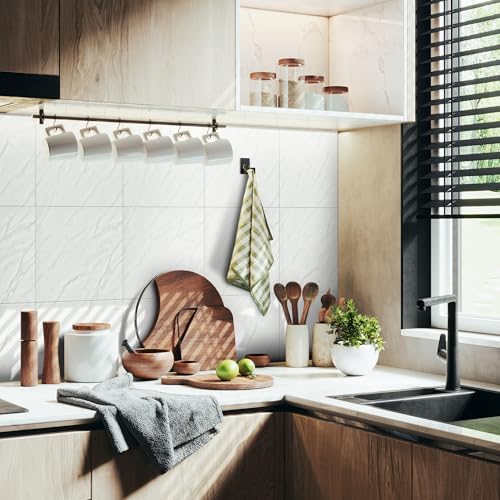 Vieshful 20pcs Peel and Stick Backsplash Tile，12"x12" Self Adhesive Marble Tile for Wall, PVC Waterproof Shower Wall Panels, Back Splash Stick on Tiles for Kitchen Bathroom Living Room, Not Real Tile - Image 4