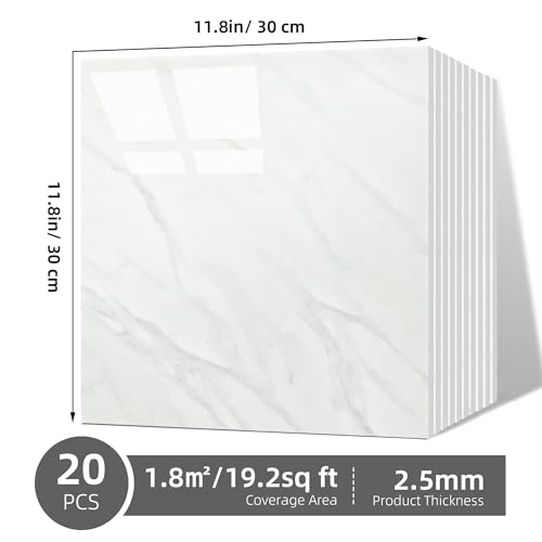 Vieshful 20pcs Peel and Stick Backsplash Tile，12"x12" Self Adhesive Marble Tile for Wall, PVC Waterproof Shower Wall Panels, Back Splash Stick on Tiles for Kitchen Bathroom Living Room, Not Real Tile - Image 5