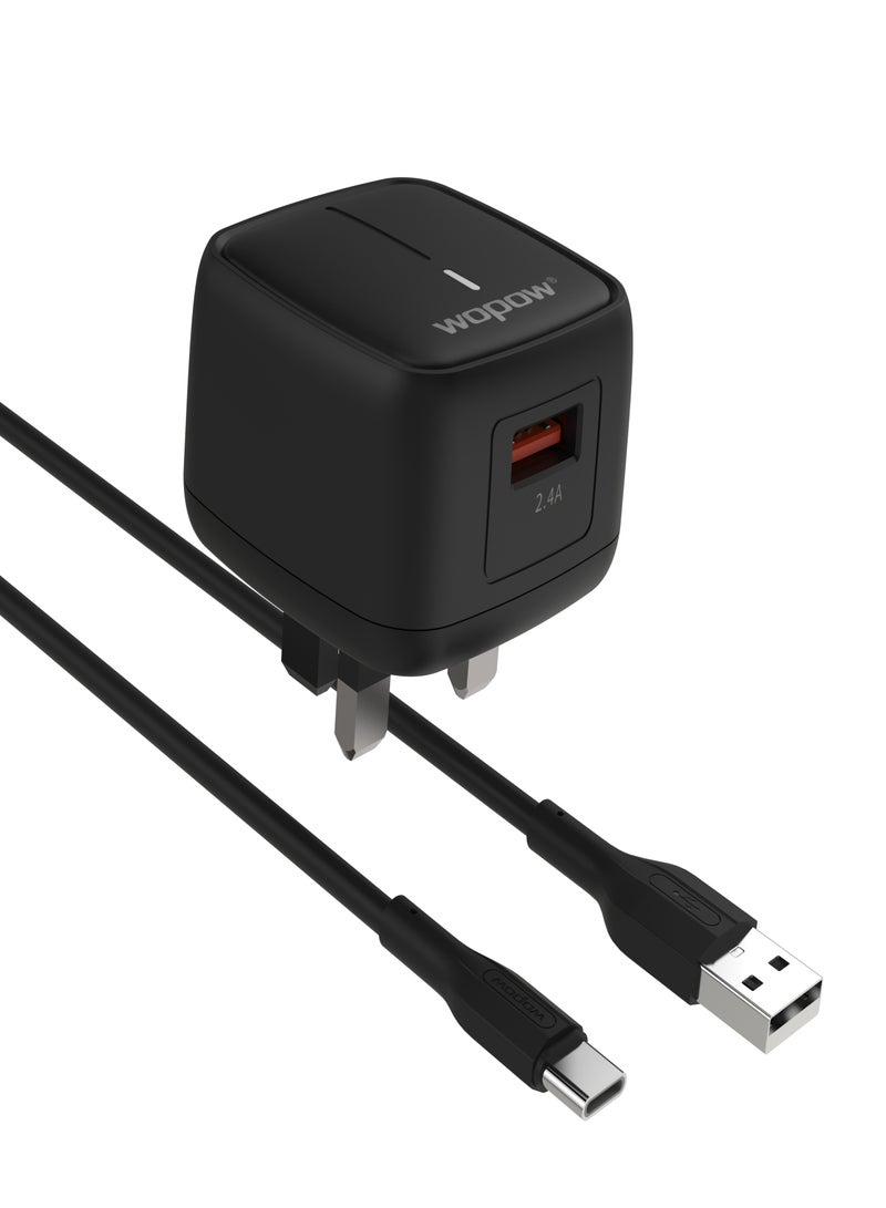 wopow WA02-C USB Travel Charger KIT With USB Type-C Cable BLACK