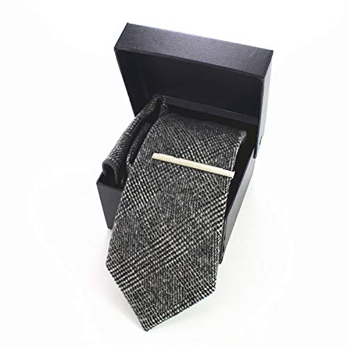 JEMYGINS White and Black Cashmere Wool Necktie and Pocket Square, Hankerchief and Tie Clip Sets for Men (7) - Image 4