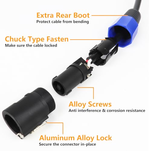 HBU Pack of 2 10 Feet SpeakOn Cables - 2pcs 10 Ft DJ PA Speak-ON to Speakon Male Cable - Pro Studio, Stage, Outdoor Event Wire with Twist Lock (2 Conductors) - Image 3