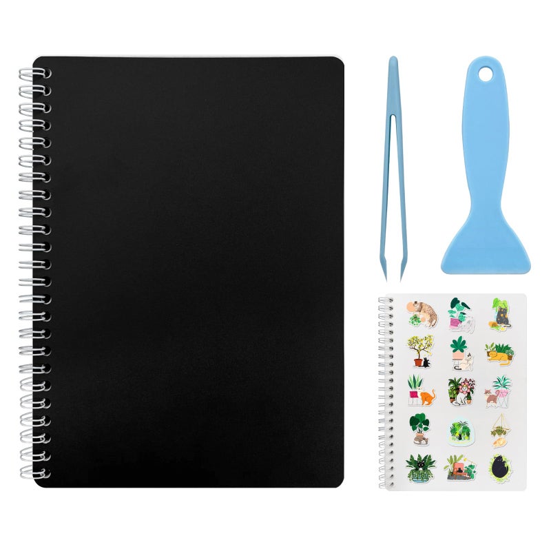 DHATMYC Reusable Sticker Book Collecting Album with 80 Sheets Blank Release Paper A5 Size Sticker Collection Storage Organizer for Adults with Tools (Black) - Image 1