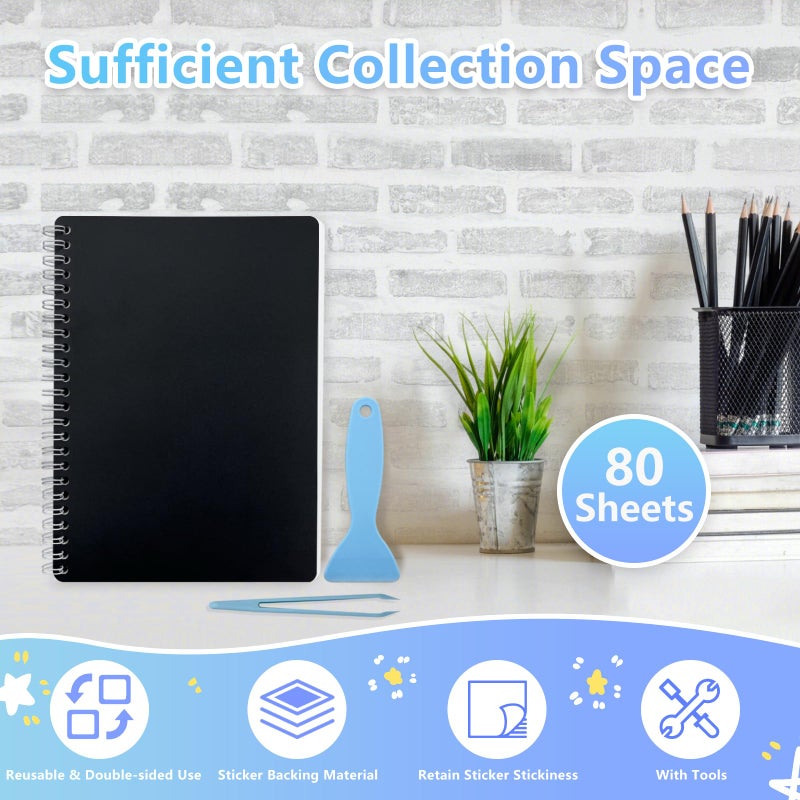 DHATMYC Reusable Sticker Book Collecting Album with 80 Sheets Blank Release Paper A5 Size Sticker Collection Storage Organizer for Adults with Tools (Black) - Image 3