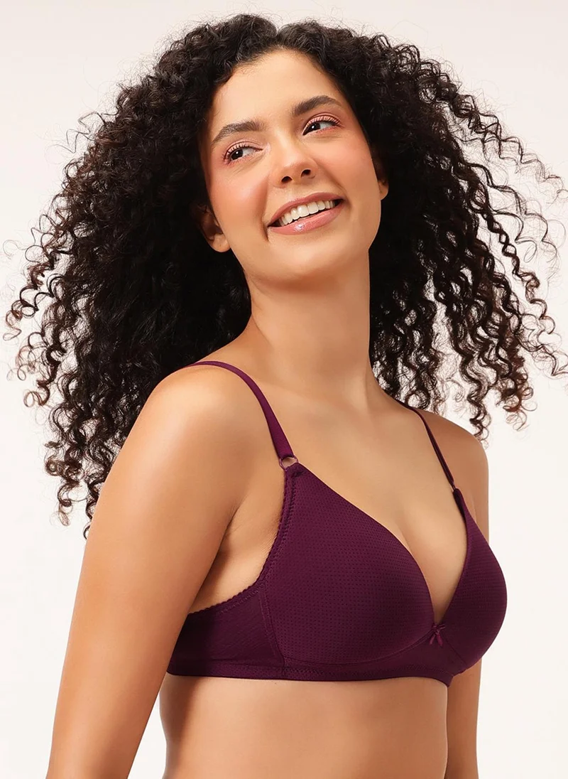 كلوفيا Clovia Padded Non-Wired Demi Cup Self-Textured Plunge Bra in Wine Colour