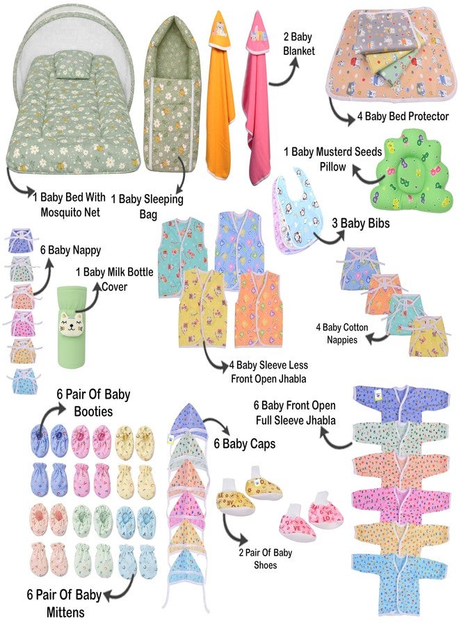 Kwitchy Newborn Baby Essentials Kit 53 Items Combo | New Born Baby Kit 0–6 Months | Baby Bed Bedding & Clothes Set | Newborns Hospital Bag & Infant Shower Gift (Green) - Image 3