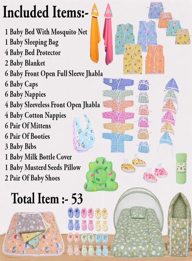Kwitchy Newborn Baby Essentials Kit 53 Items Combo | New Born Baby Kit 0–6 Months | Baby Bed Bedding & Clothes Set | Newborns Hospital Bag & Infant Shower Gift (Green) - Image 2