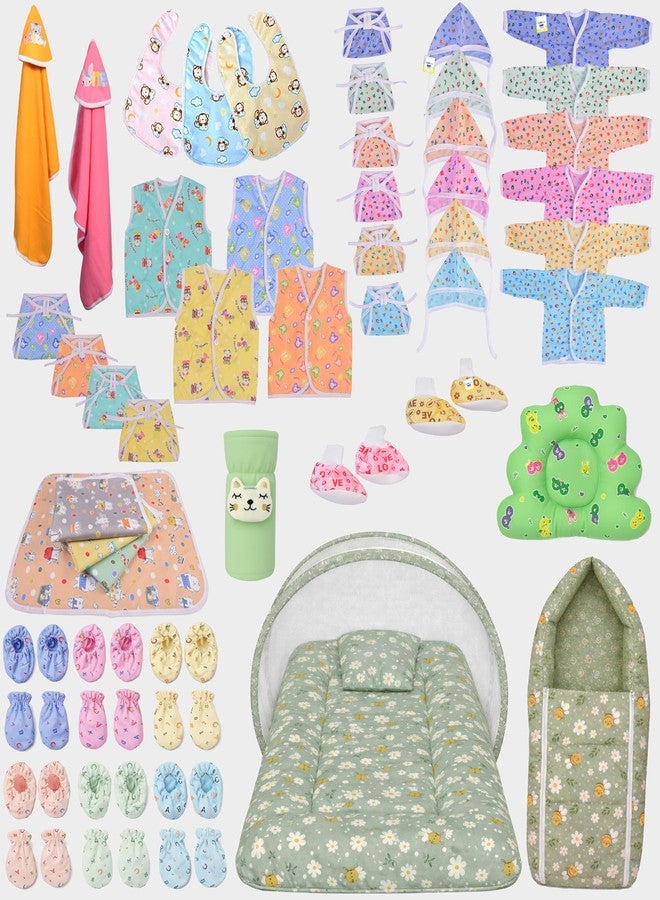 Kwitchy Newborn Baby Essentials Kit 53 Items Combo | New Born Baby Kit 0–6 Months | Baby Bed Bedding & Clothes Set | Newborns Hospital Bag & Infant Shower Gift (Green) - Image 1