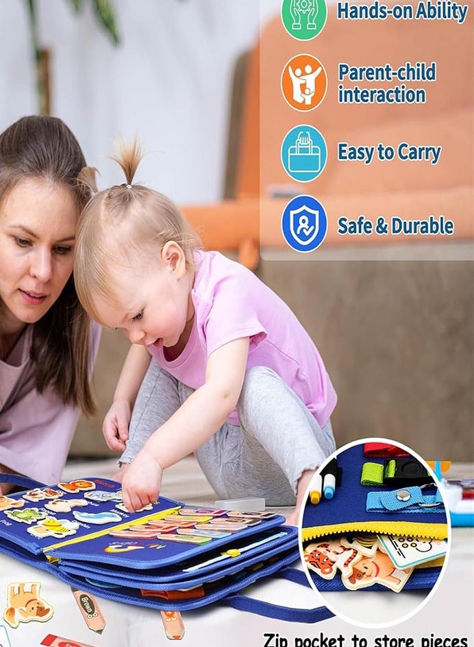 0 تي أوه وان تيك لوحة مشغولة مونتيسوري ألعاب الحس للأطفال الصغار 1 2 3 4 سنوات ، هدايا عيد ميلاد الأولاد والبنات ، كتاب مشغول للسفر لسيارة الطائرة ، أنشطة التعلم التعليمية للأعمار 1-3 - Image 3