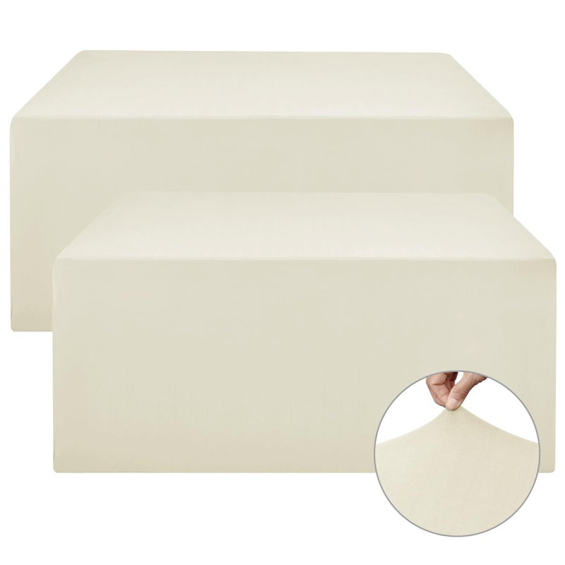 Nasitos Fitted Table Covers Stretch Spandex - 96 x 30 Inch - 2 Pack Beige Rectangle Table Clothes for 8 Foot Folding Tables  Fabric Tablecloths for Parties  Trade Show  Craft Show  Birthday - Image 1
