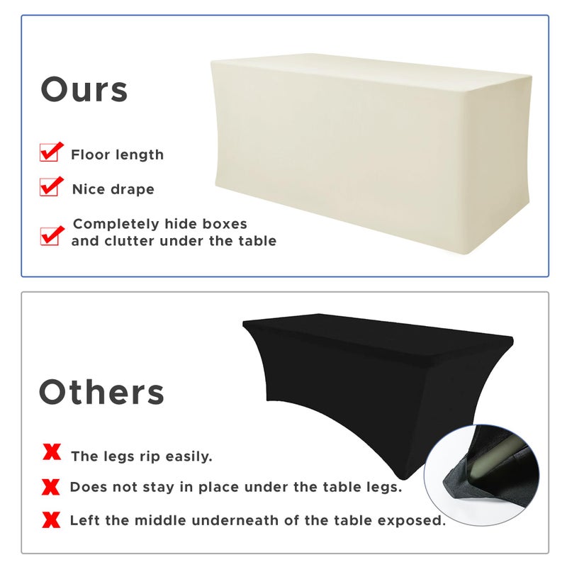 Nasitos Fitted Table Covers Stretch Spandex - 96 x 30 Inch - 2 Pack Beige Rectangle Table Clothes for 8 Foot Folding Tables  Fabric Tablecloths for Parties  Trade Show  Craft Show  Birthday - Image 5