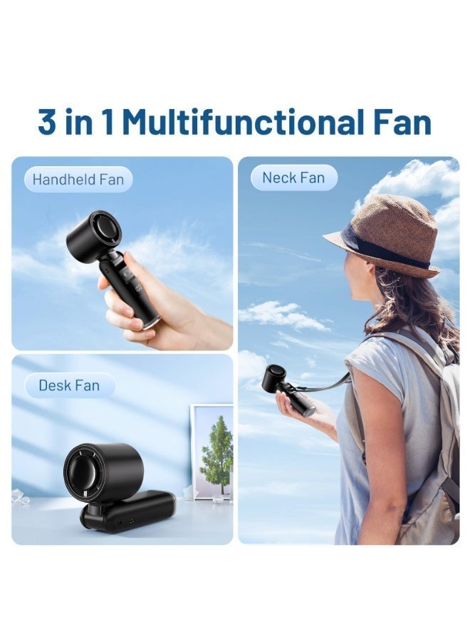 Jliyru Portable Handheld Turbo Fan, 5High-Speed Wind, Battery Operated, Up to 12H Runtime, 3 IN 1 Hand Fan with LED Display & Flashlight, Personal Cooling Fan for Travel, Outdoor, Beach Essentials - Image 3