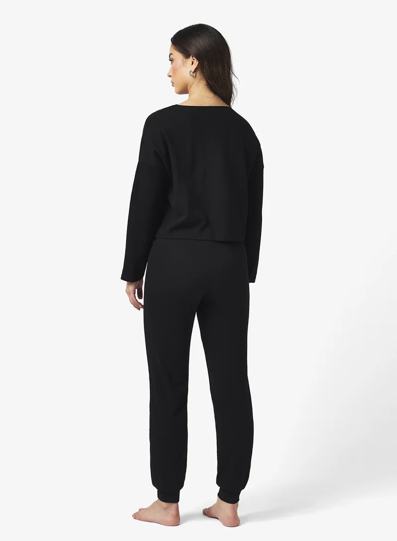 جينجر بيسيكس V Neck Fine Knit Jumper & Pant Set
