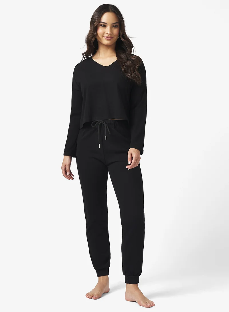 جينجر بيسيكس V Neck Fine Knit Jumper & Pant Set