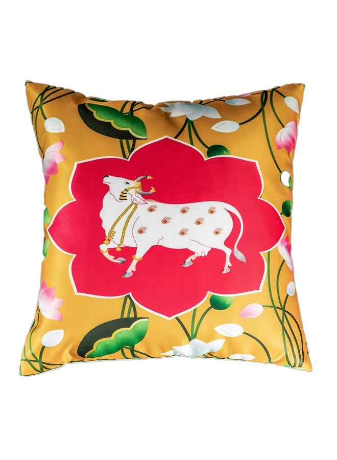 Vendola Vendola Rajasthani Satin 250TC Cushion Pillow Covers, Multicolour, Set of 5 (12X12 Inches, Lotus Cow)  - Image 3