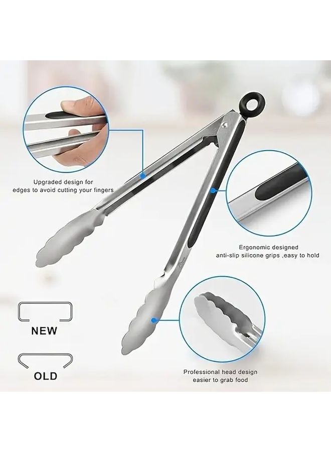Heavy Duty Stainless Steel Kitchen Tongs 3 Pack Black Heat Resistant Locking Design - Image 5