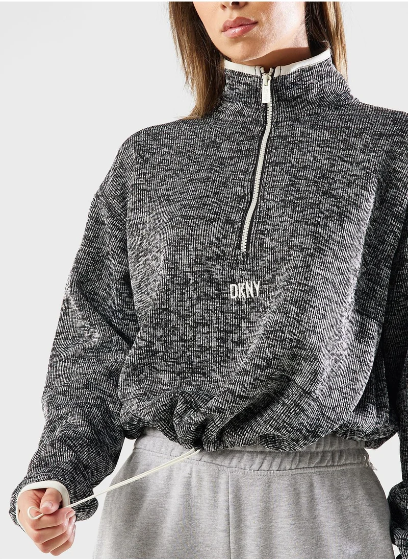 DKNY Sport Zip Neck Logo Detail Sweater
