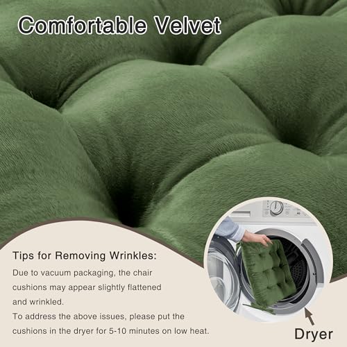 OVOV Chair Cushions for Dining Chairs Set of 6 Tufted Indoor Chair Pads with Ties Soft Square Seat Cushions for Kitchen Chairs 15.5"x15.5",Green - Image 4