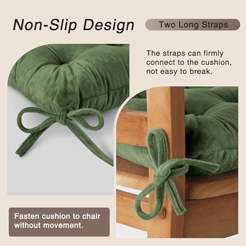 OVOV Chair Cushions for Dining Chairs Set of 6 Tufted Indoor Chair Pads with Ties Soft Square Seat Cushions for Kitchen Chairs 15.5"x15.5",Green - Image 3