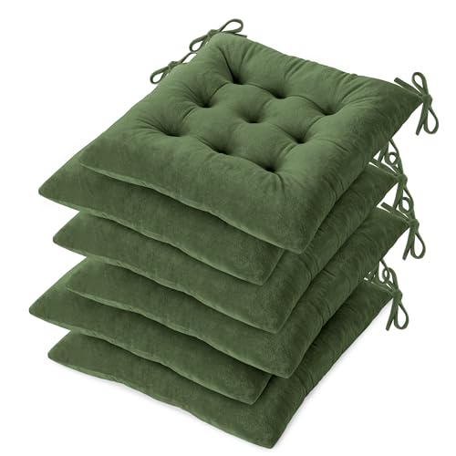OVOV Chair Cushions for Dining Chairs Set of 6 Tufted Indoor Chair Pads with Ties Soft Square Seat Cushions for Kitchen Chairs 15.5"x15.5",Green - Image 1