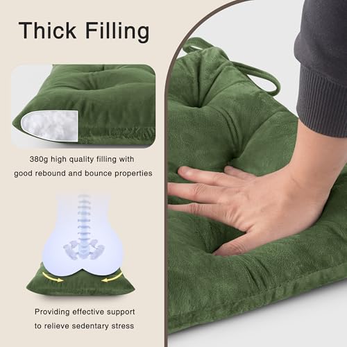 OVOV Chair Cushions for Dining Chairs Set of 6 Tufted Indoor Chair Pads with Ties Soft Square Seat Cushions for Kitchen Chairs 15.5"x15.5",Green - Image 5