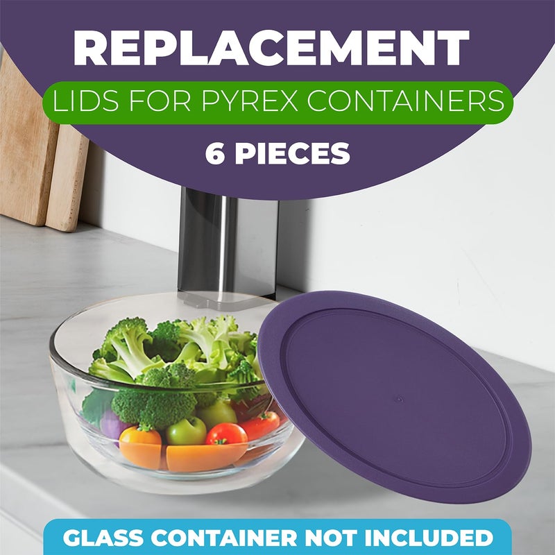 MRX Solutions Replacement Lids for Pyrex Containers Round Glass Food Plastic (2) 2-Cup Green (2) 4-Cup Purple (2) 7-Cup Light Blue - Image 2
