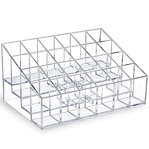MOSIKER Lipstick OrganizerSmall Clear Plastic Compact Lip Gloss Chapstick Perfume Sample Mascara Holder with 24 Slots