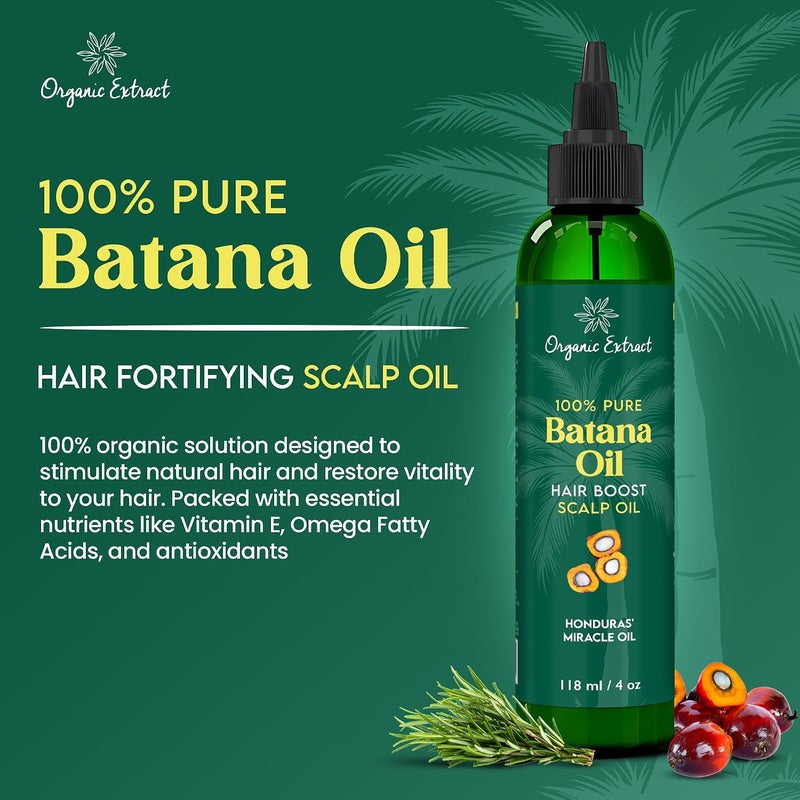 ORGANIC EXTRACT زيت باتانا – 4 أونصة سائلة / 118 مل - زيت شعر من هندوراس - يساعد في تغذية فروة الرأس بعمق، ويقوي، ويصلح، ويرطب، تركيبة نقية وطبيعية لجميع أنواع الشعر - Image 1