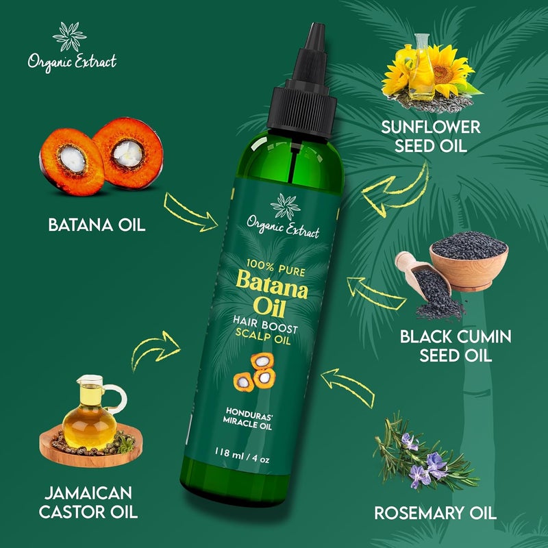 ORGANIC EXTRACT زيت باتانا – 4 أونصة سائلة / 118 مل - زيت شعر من هندوراس - يساعد في تغذية فروة الرأس بعمق، ويقوي، ويصلح، ويرطب، تركيبة نقية وطبيعية لجميع أنواع الشعر - Image 3