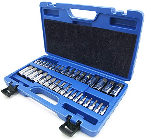 NORTOOLS Master Hex Bit Socket Set S2 Steel Allen Sockets Bit SAE and Metric Torx Bit CRV Socket Tool Allen Wrench Bit Kit 1/2" 3/8" 1/4" Drive Automotive Bike Motorcycle and ATV 34 Pieces - Image 1
