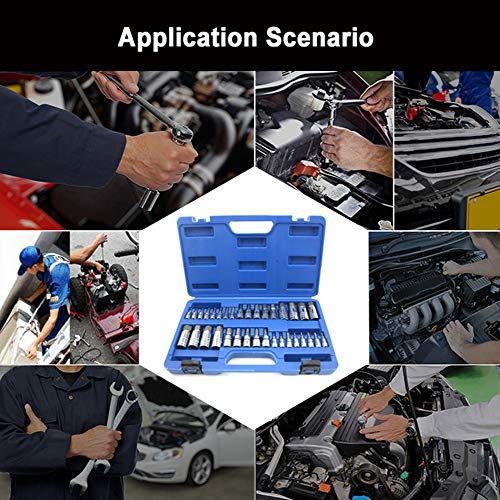 NORTOOLS Master Hex Bit Socket Set S2 Steel Allen Sockets Bit SAE and Metric Torx Bit CRV Socket Tool Allen Wrench Bit Kit 1/2" 3/8" 1/4" Drive Automotive Bike Motorcycle and ATV 34 Pieces - Image 5
