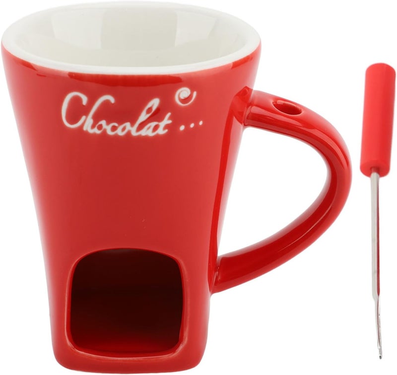 gernie Chocolate Melting Cup, Tealight Candle Heating Chocolate Fondue Mug Ceramic Butter Warmer Pot with Fork, Chocolate Melting Supplies for Cheese, Chocolate and Tapas (Red) - Image 1