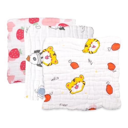 MOM'S HOME Super Soft Organic Cotton Baby Muslin Wash Cloth/Napkin 6 Layer | Hankies for Baby | 25x25 cm | (Pack of 12) - Image 2