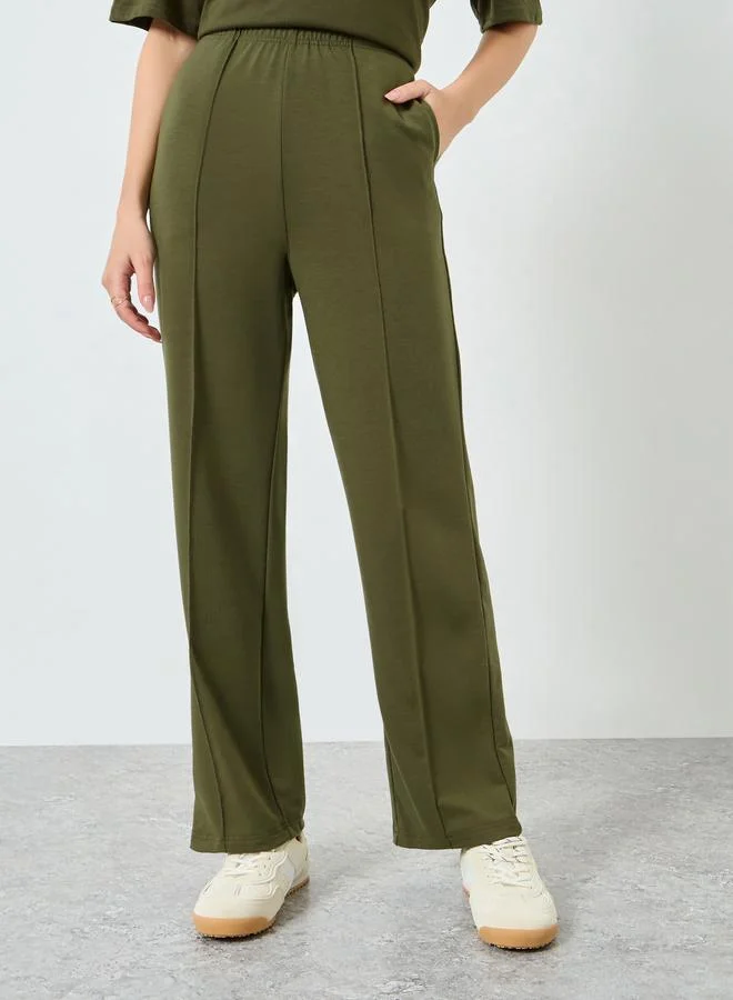 Styli Olive Wide Leg Joggers with Pintuck Detail