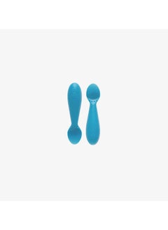 ezpz Pack Of 2 Tiny Baby Spoon 100% Silicone Baby Spoons For Baby Led Weaning + Purees 4 Months+ Indigo  - Image 1