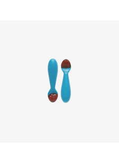ezpz Pack Of 2 Tiny Baby Spoon 100% Silicone Baby Spoons For Baby Led Weaning + Purees 4 Months+ Indigo  - Image 2