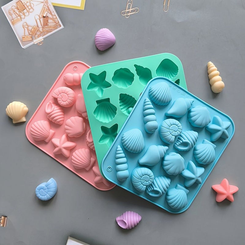 Green 12 Cavity Silicone Conch Starfish Candy Chocolate Ice Mold Kitchen Baking Tool - Image 1
