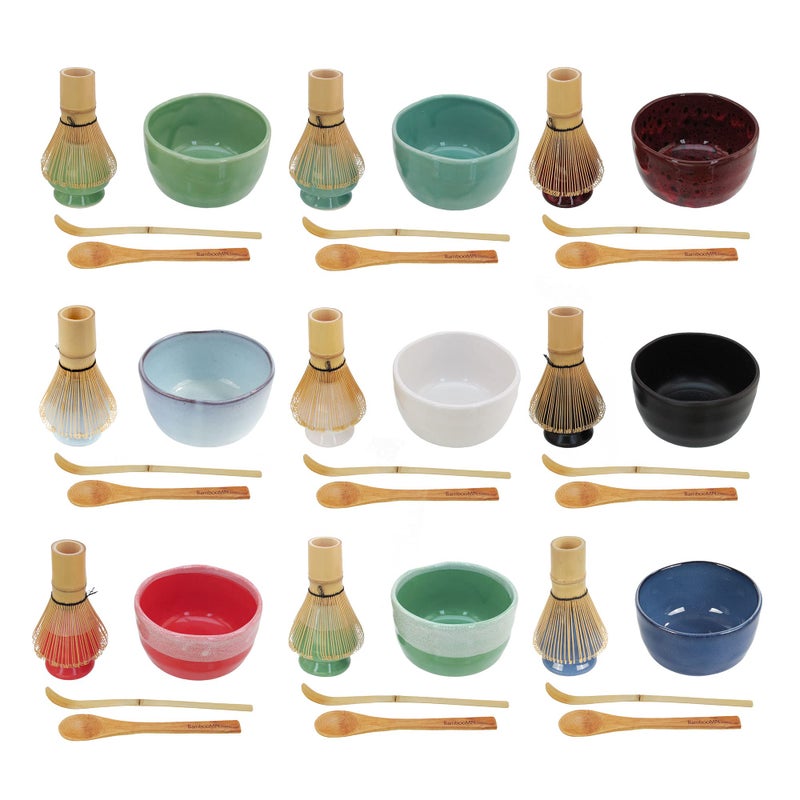 BambooMN Matcha Bowl Set (Includes Bowl, Rest, Tea Whisk, Chasaku & Tea Spoon) 1 Set White - Image 3