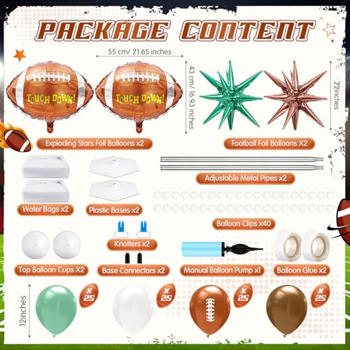 Kasyat 2 Sets Football Balloon Column Stand Kit with 2 Football Foil Balloons 100 Latex Balloons Green and Brown Arch Kit for Floor for First Year Down Birthday Party Themed Decoration - Image 5