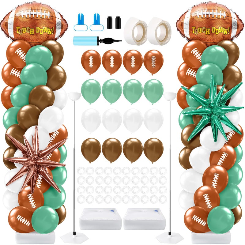 Kasyat 2 Sets Football Balloon Column Stand Kit with 2 Football Foil Balloons 100 Latex Balloons Green and Brown Arch Kit for Floor for First Year Down Birthday Party Themed Decoration - Image 3
