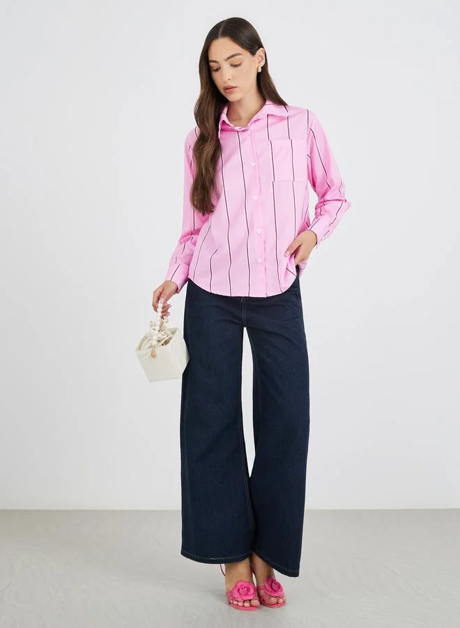 Take Two Take Two Striped Spread Collar Long Sleeve Shirt