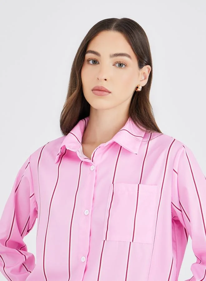 Take Two Take Two Striped Spread Collar Long Sleeve Shirt