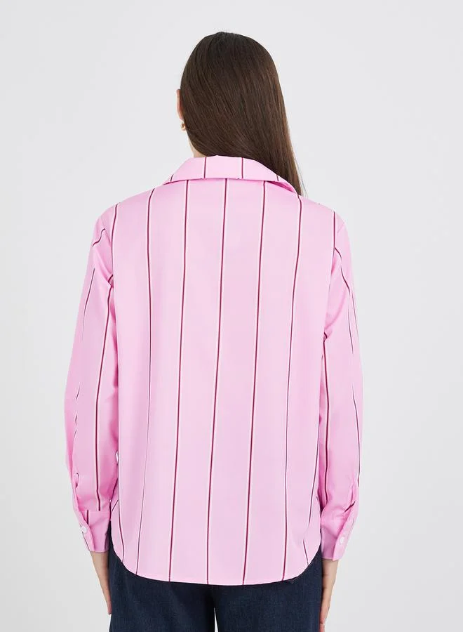 Take Two Take Two Striped Spread Collar Long Sleeve Shirt