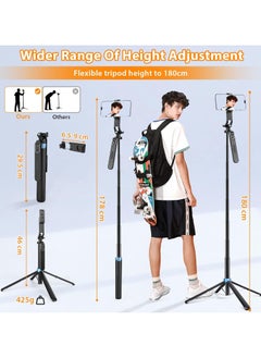 Trendify 70.86 Inches Extra Long Selfie Stick Tripod, Anti-Shake Selfie Stick with Balance Handle, Tripod Stand with Rechargeable Bluetooth Remote for Mobile Phones, Suitable For Smartphones, Cameras, Vlogging, Photography, and Video Recording  - Image 4
