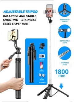 Trendify 70.86 Inches Extra Long Selfie Stick Tripod, Anti-Shake Selfie Stick with Balance Handle, Tripod Stand with Rechargeable Bluetooth Remote for Mobile Phones, Suitable For Smartphones, Cameras, Vlogging, Photography, and Video Recording  - Image 1